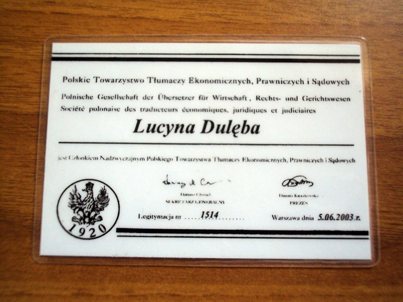 Associazione Polacca dei Traduttori Giurati e Specialistici TEPIS - The Polish Society of Sworn and Specialized Translators TEPIS